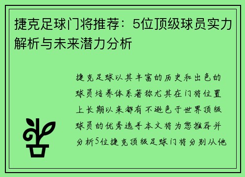 捷克足球门将推荐：5位顶级球员实力解析与未来潜力分析